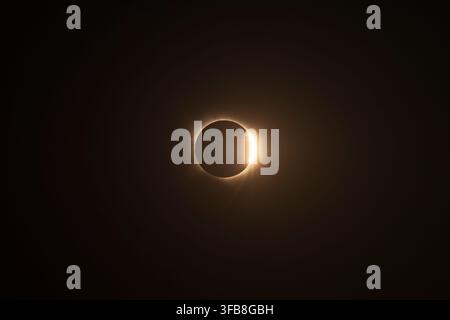 Close up of the spectacular diamond ring effect as totality ends during the total solar eclipse of August 12, 2026 in Alcaniz, Aragon, Spain Stock Photo