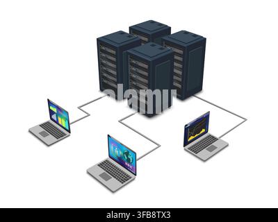 Lan network 3D diagram for business and technology concept. WAN of computer networking vector. Stock Vector