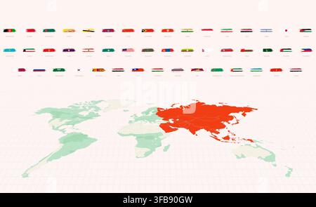 Asian Flags in Grunge Abstract Brush Stroke Style. Grunge Flag Set. Stock Vector