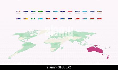Oceanian Flags in Grunge Abstract Brush Stroke Style. Grunge Flag Set. Stock Vector