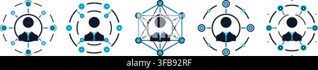 Set of business network icons featuring human avatars with digital connections Stock Vector