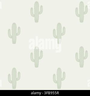 Elegant seamless cactus pattern in soft neutral tones for modern decor. Stock Vector