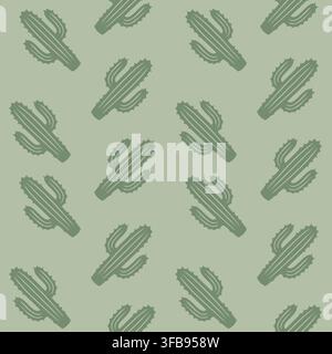 Minimal seamless cactus pattern in soft green tones with simple repeating layout. Stock Vector