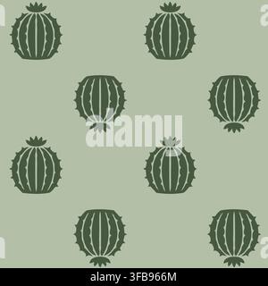 Seamless pattern with bold cactus shapes in dark green tones. Stock Vector