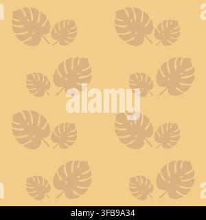 Minimal monstera pattern on warm mustard background. Trendy and modern tropical aesthetic. Stock Vector