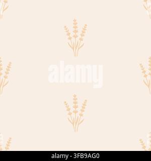 Soft botanical pattern with warm beige tones and minimal lavender elements. Stock Vector