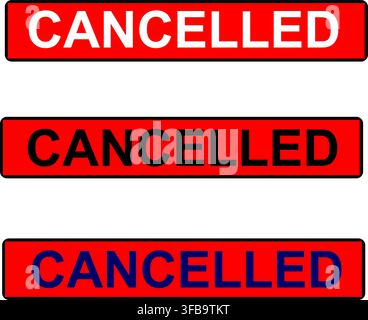 Cancelled Editable Tag Vector – Cancellation Label, Rejected Status Badge, Warning Symbol and Business Notice Stock Vector