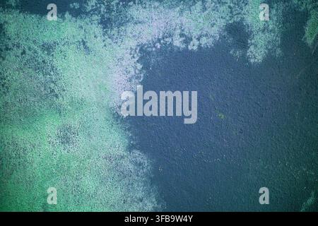 Abstract Paint Streaks on Textured Blue Green Wall Surface Stock Photo