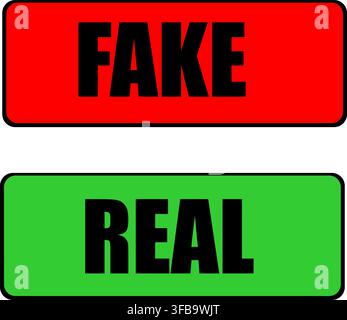 Fake and Real Red Green Editable Tag Vector – Authenticity Labels, Verification Badges and Comparison Symbols Stock Vector