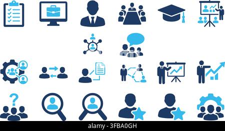 Human resource management corporate recruitment teamwork vector icon set professional employee selection. Stock Vector