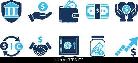 Minimal banking and financial growth vector icons pack depicting corporate capital and money management. Stock Vector