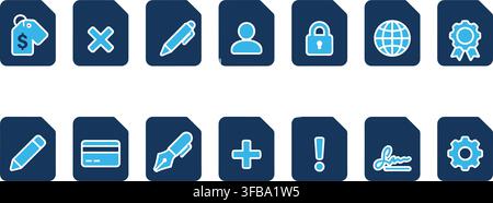 Document management blue and black icons representing various file operations and administrative actions. Stock Vector
