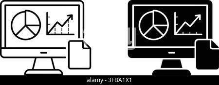 Desktop computer screen icons featuring analytical charts and graphs for business financial data analysis. Stock Vector