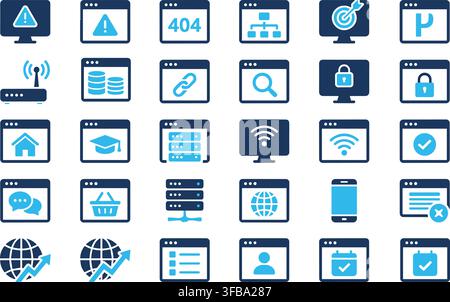 Modern web development and internet security vector icons illustrating database systems and network design. Stock Vector