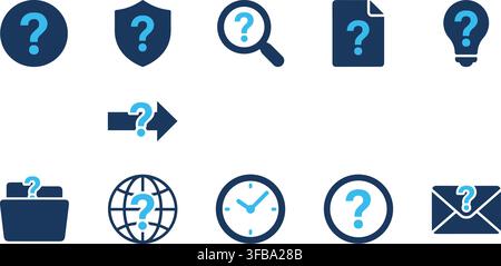 Question mark business icons set with blue help and support symbols for online customer service assistance. Stock Vector