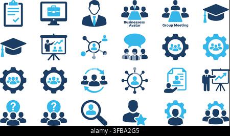 Set of business and finance icons in blue and dark blue colors for web design and presentation. Stock Vector