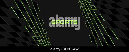 Abstract modern sport background with bright black and green diagonal checkerboard flag for racing poster design and sports event. Vector illustration Stock Vector
