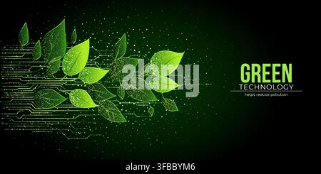 Plant with green leaves growing from electronic circuit. Grows nature. Stock Vector