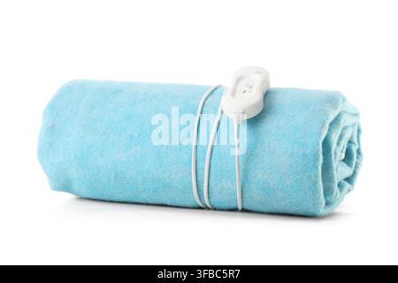 Blue electric heating pad on white background Stock Photo