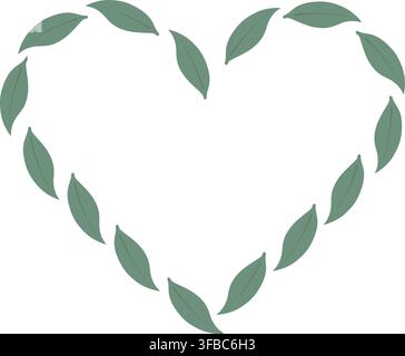 Green Leaf Heart shape Frame border Botanical Seasonal Vector Copyspace Template Minimal Flat design. Isolated Vector Greetings Themed cards, invitations, packaging or seasonal projects digital print Stock Vector