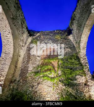 low angle view looking up into a historic stone ruins of Ravello, Italy Stock Photo
