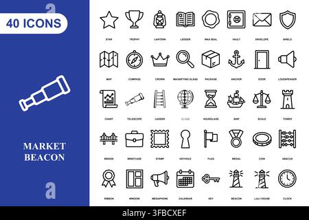 A collection of forty linear icons featuring travel, business, and navigation symbols for professional design projects. Stock Vector