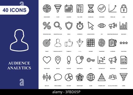 A comprehensive collection of forty line art icons for business, marketing, and audience analytics applications. Stock Vector