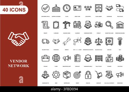 A comprehensive collection of forty professional business and logistics line art icons for corporate projects. Stock Vector