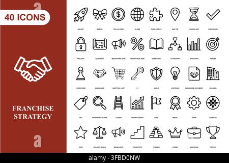 A comprehensive collection of forty business and strategy line art icons for professional design projects. Stock Vector