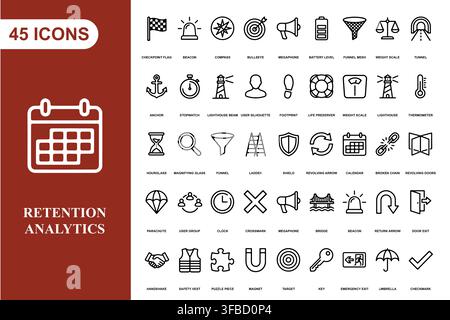 A comprehensive collection of forty five professional line art icons for business, logistics, and management projects. Stock Vector