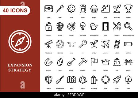 A comprehensive collection of forty professional line art icons for business strategy and development projects. Stock Vector