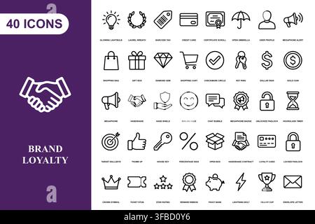 A collection of forty professional business and marketing line icons for commercial projects. Stock Vector