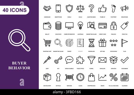 A comprehensive collection of forty linear business and marketing icons for professional digital design projects. Stock Vector
