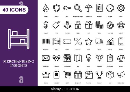 A comprehensive collection of forty linear business and retail icons for professional design projects. Stock Vector