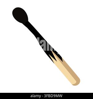 Burned wooden matchstick with black charred head and stem. Cartoon vector illustration on white background Stock Vector