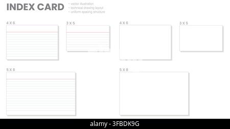 white labeled cards with ruled and blank faces plus gray shadows. Suitable for flashcards study notes filing labels printable inserts organization projects planning reference materials Stock Vector