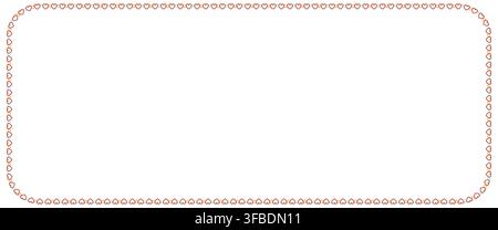 Red heart chain lace border frames a rounded rectangle shape as delicate romantic trim isolated on white background. vector illustration for valentine wedding invitation cards and labels. Stock Vector