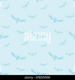 Playful seamless bat pattern in light blue tones with flying silhouettes in various sizes. A soft Halloween background for textiles, wallpaper, wrappi Stock Vector