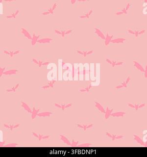 Cute seamless bat pattern in soft pink tones with flying bat silhouettes in various sizes. Perfect for Halloween backgrounds, wrapping paper, fabric a Stock Vector