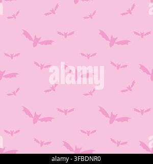 Sweet pastel pink seamless pattern filled with flying bat silhouettes in different sizes. A cute Halloween design for fabric, wallpaper, gift wrap, st Stock Vector