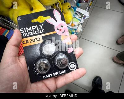 BELGRADE, SERBIA - JUNE 27, 2026: Duracell CR2032 lithium coin batteries in a store in Belgrade, Serbia, Duracell is a American manufacturer and brand Stock Photo