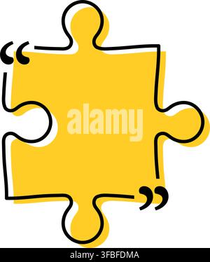 Quote box title isolated. Yellow puzzle style speech quotation mark frame. Text talk info message box border. Dialog mark speech quotes icon. Vector p Stock Vector