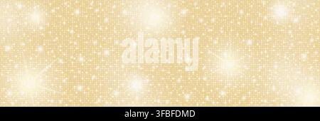 Gold champagne glitter gradient background. Circles shiny disco retro luxury subtle texture. Sparkling dust vintage glossy bg. Vector illustration Stock Vector