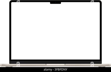 Realistic gold laptop empty screen frame overlay mockup. Mobile PC display template isolated on transparent bg. Device front view. Notebook display bo Stock Vector