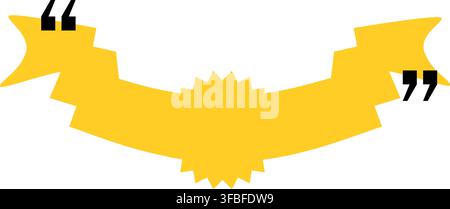Quote box title isolated. Yellow ribbon speech quotation mark frame. Text talk info message box border. Dialog mark speech quotes icon. Vector png ill Stock Vector
