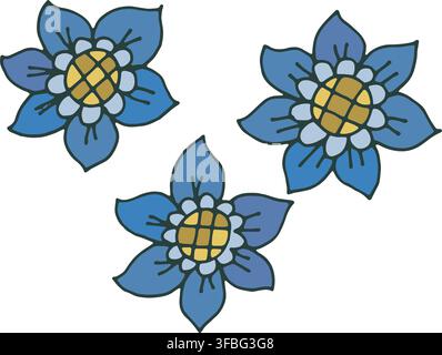 Blue Stylized Folk Floral Blossom Elements Stock Vector