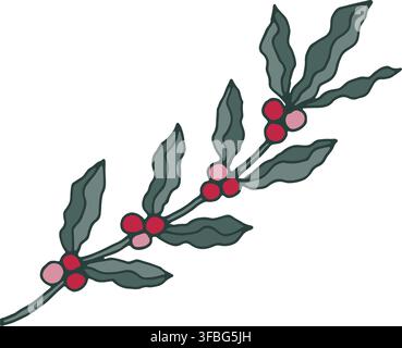 Stylized Branch With Red Winter Berries Stock Vector