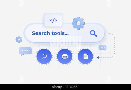 Tool discovery for MCP servers with search, code, chat and resources. MCP tool discovery across server catalogs, metadata, APIs and integrations for connected AI clients vector illustration. Stock Vector