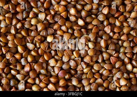 Buckwheat texture. Buckwheat close-up. Raw cereals for cooking. Stock Photo