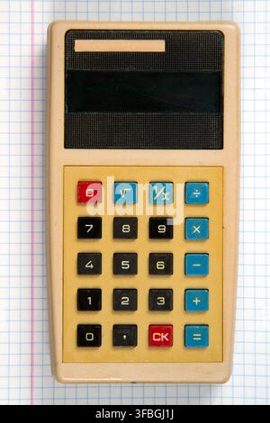 Old electronic calculator close-up. Stock Photo